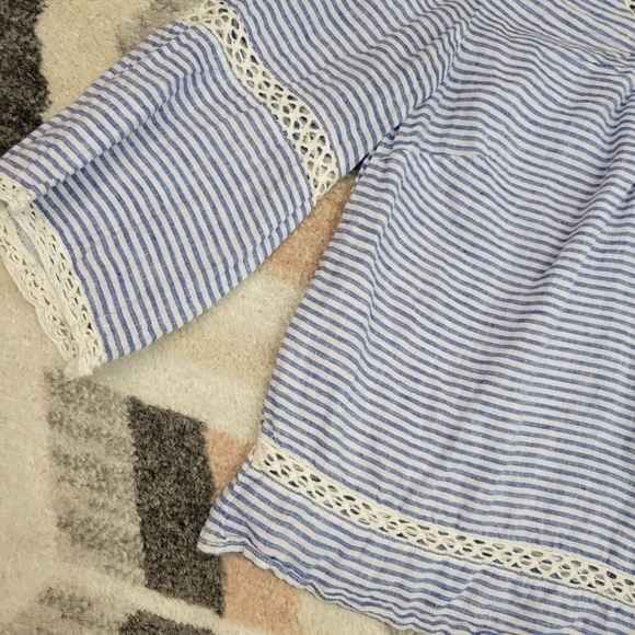 CHICOS Blue White Stripe Linen Blouse Top Size Small - Picture 2 of 5